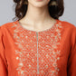 Janasya Women's Rust Orange Poly Silk Solid Kurta With Pant And Dupatta | Swadesiicart