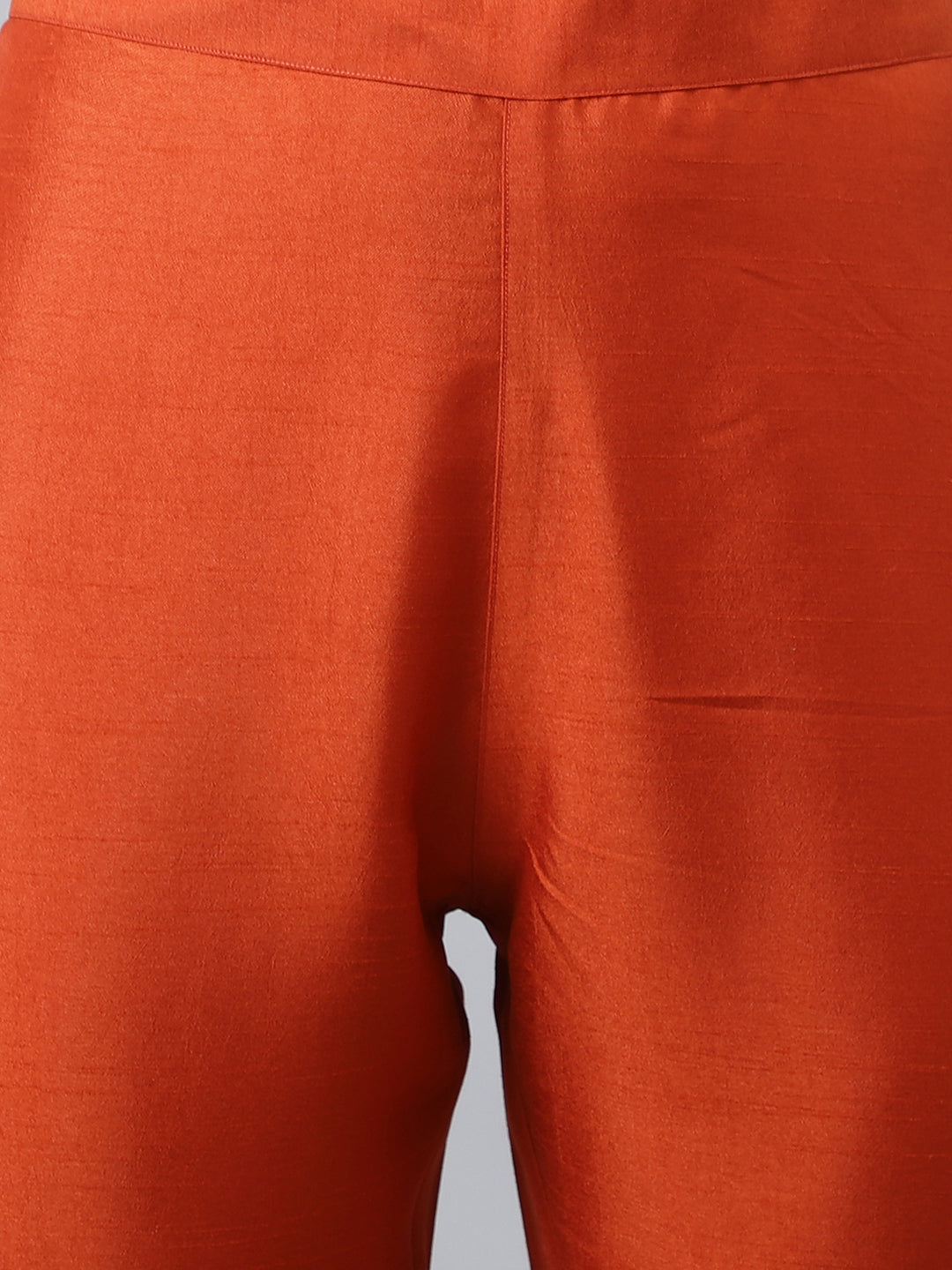 Janasya Women's Rust Orange Poly Silk Solid Kurta With Pant And Dupatta | Swadesiicart