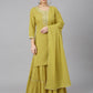 Janasya Women's Yellow Cotton Solid Kurta With Sharara And Dupatta | Swadesiicart