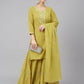 Janasya Women's Yellow Cotton Solid Kurta With Sharara And Dupatta | Swadesiicart