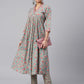 Janasya Women's Sea Green Cotton Floral Print Kurta With Pant | Swadesiicart