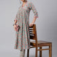 Janasya Women's Sea Green Cotton Floral Print Kurta With Pant | Swadesiicart