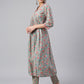 Janasya Women's Sea Green Cotton Floral Print Kurta With Pant | Swadesiicart