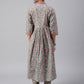 Janasya Women's Sea Green Cotton Floral Print Kurta With Pant | Swadesiicart