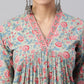 Janasya Women's Sea Green Cotton Floral Print Kurta With Pant | Swadesiicart