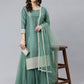Janasya Women's Mint Green Chinon Solid Kurta With Skirt And Dupatta | Swadesiicart
