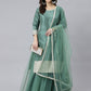 Janasya Women's Mint Green Chinon Solid Kurta With Skirt And Dupatta | Swadesiicart