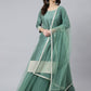 Janasya Women's Mint Green Chinon Solid Kurta With Skirt And Dupatta | Swadesiicart