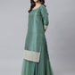 Janasya Women's Mint Green Chinon Solid Kurta With Skirt And Dupatta | Swadesiicart