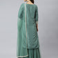 Janasya Women's Mint Green Chinon Solid Kurta With Skirt And Dupatta | Swadesiicart
