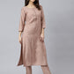 Janasya Women's Dusty Rose Viscose Blend Embroidered Kurta With Pant | Swadesiicart