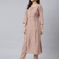 Janasya Women's Dusty Rose Viscose Blend Embroidered Kurta With Pant | Swadesiicart