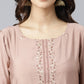 Janasya Women's Dusty Rose Viscose Blend Embroidered Kurta With Pant | Swadesiicart