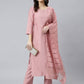 Janasya Women's Light Pink Poly Silk Embroidered Kurta With Pant And Dupatta | Swadesiicart