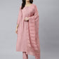 Janasya Women's Light Pink Poly Silk Embroidered Kurta With Pant And Dupatta | Swadesiicart