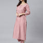 Janasya Women's Light Pink Poly Silk Embroidered Kurta With Pant And Dupatta | Swadesiicart