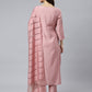 Janasya Women's Light Pink Poly Silk Embroidered Kurta With Pant And Dupatta | Swadesiicart