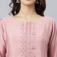 Janasya Women's Light Pink Poly Silk Embroidered Kurta With Pant And Dupatta | Swadesiicart