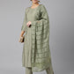 Janasya Women's Sage Green Viscose Blend Embroidered Kurta With Pant And Dupatta | Swadesiicart