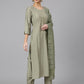 Janasya Women's Sage Green Viscose Blend Embroidered Kurta With Pant And Dupatta | Swadesiicart