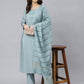 Janasya Women's Dusty Blue Viscose Blend Embroidered Kurta With Pant | Swadesiicart