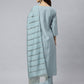 Janasya Women's Dusty Blue Viscose Blend Embroidered Kurta With Pant | Swadesiicart