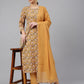 Janasya Women's Light Brown Cotton Floral Print Kurta With Pant And Dupatta | Swadesiicart