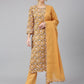 Janasya Women's Light Brown Cotton Floral Print Kurta With Pant And Dupatta | Swadesiicart