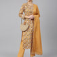 Janasya Women's Light Brown Cotton Floral Print Kurta With Pant And Dupatta | Swadesiicart