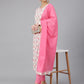 Janasya Women's Off White Cotton Floral Print Kurta With Pant And Dupatta | Swadesiicart