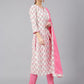 Janasya Women's Off White Cotton Floral Print Kurta With Pant And Dupatta | Swadesiicart