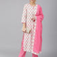 Janasya Women's Off White Cotton Floral Print Kurta With Pant And Dupatta | Swadesiicart