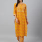Janasya Women's Mustard Cotton Floral Print Kurta With Pant | Swadesiicart