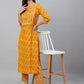 Janasya Women's Mustard Cotton Floral Print Kurta With Pant | Swadesiicart