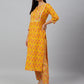 Janasya Women's Mustard Cotton Floral Print Kurta With Pant | Swadesiicart