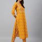 Janasya Women's Mustard Cotton Floral Print Kurta With Pant | Swadesiicart
