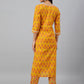 Janasya Women's Mustard Cotton Floral Print Kurta With Pant | Swadesiicart