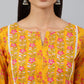 Janasya Women's Mustard Cotton Floral Print Kurta With Pant | Swadesiicart