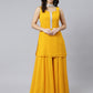 Janasya Women's Mustard Georgette Solid Kurta With Kali Palazzo And Dupatta | Swadesiicart