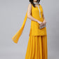 Janasya Women's Mustard Georgette Solid Kurta With Kali Palazzo And Dupatta | Swadesiicart