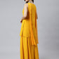 Janasya Women's Mustard Georgette Solid Kurta With Kali Palazzo And Dupatta | Swadesiicart