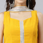 Janasya Women's Mustard Georgette Solid Kurta With Kali Palazzo And Dupatta | Swadesiicart