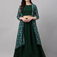 Janasya Women's Green Crepe Solid Crop Top With Skirt And Jacket | Swadesiicart