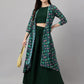 Janasya Women's Green Crepe Solid Crop Top With Skirt And Jacket | Swadesiicart
