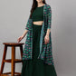 Janasya Women's Green Crepe Solid Crop Top With Skirt And Jacket | Swadesiicart