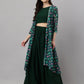 Janasya Women's Green Crepe Solid Crop Top With Skirt And Jacket | Swadesiicart