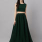 Janasya Women's Green Crepe Solid Crop Top With Skirt And Jacket | Swadesiicart