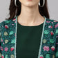 Janasya Women's Green Crepe Solid Crop Top With Skirt And Jacket | Swadesiicart