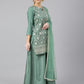 Janasya Women's Mint Green Chinon Foil Print Kurta With Flared Palazzo And Dupatta | Swadesiicart