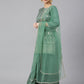 Janasya Women's Mint Green Chinon Foil Print Kurta With Flared Palazzo And Dupatta | Swadesiicart